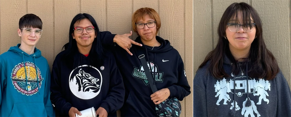 Students from Muckleshoot Tribal School's language and performing arts program posing for a group photo.